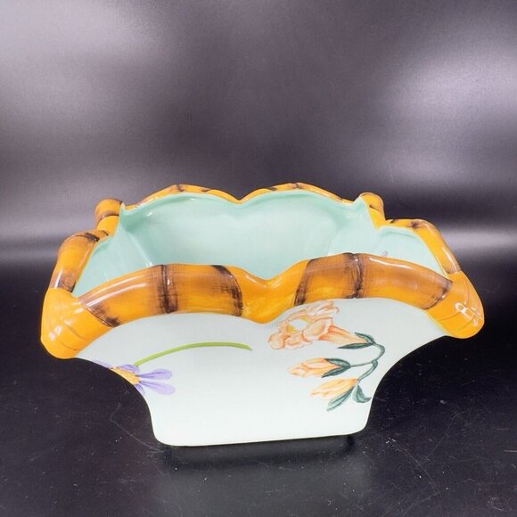 Silvestri Decoupage Peggy Turchette Blue Firefly Floral Bowl Planter Ceramic VTG - Picture 12 of 16